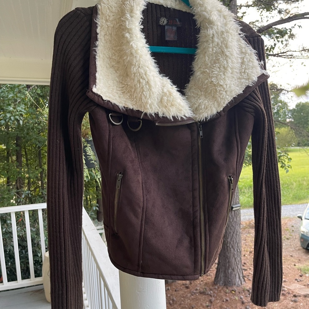 Faux suede jacket with Sherpa collar